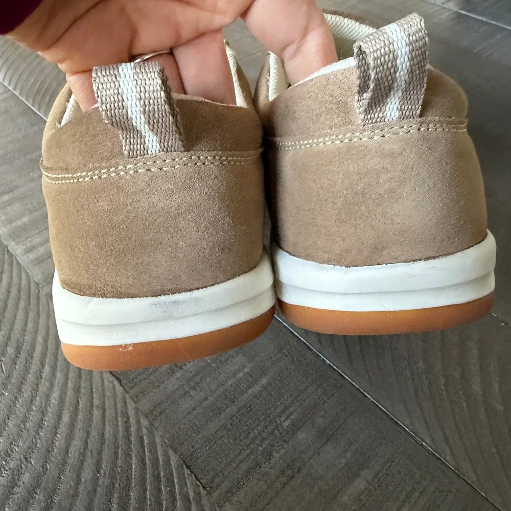 Lands End Womens Tan Suede Slip On Loafers Size 10 M Comfort Walking Shoes